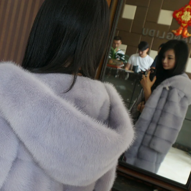 Женский Длинный плащ-шуба из натуральной норки зимний Тренч в полоску с