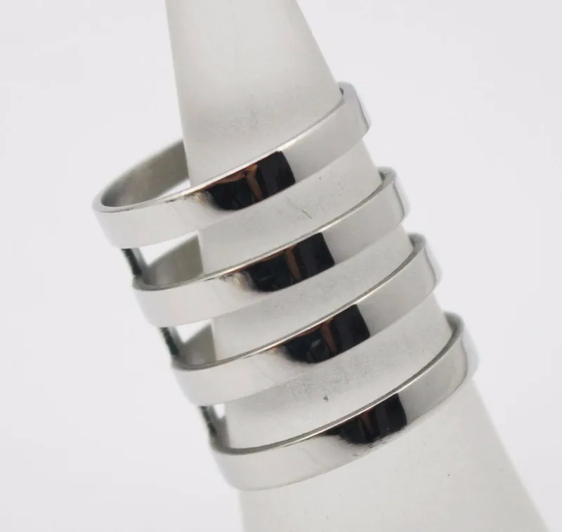 Панк стиль четыре петли серебряного цвета кольцо средней длины из нержавеющей