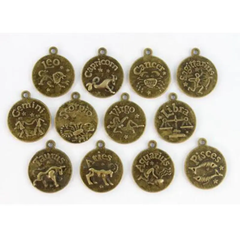 12Pcs Antiqued Silver Bronze Zodiac all Constellation Charm Alloy Pendant Jewelry Making Accessories Handmade Friendship Gift | Украшения и