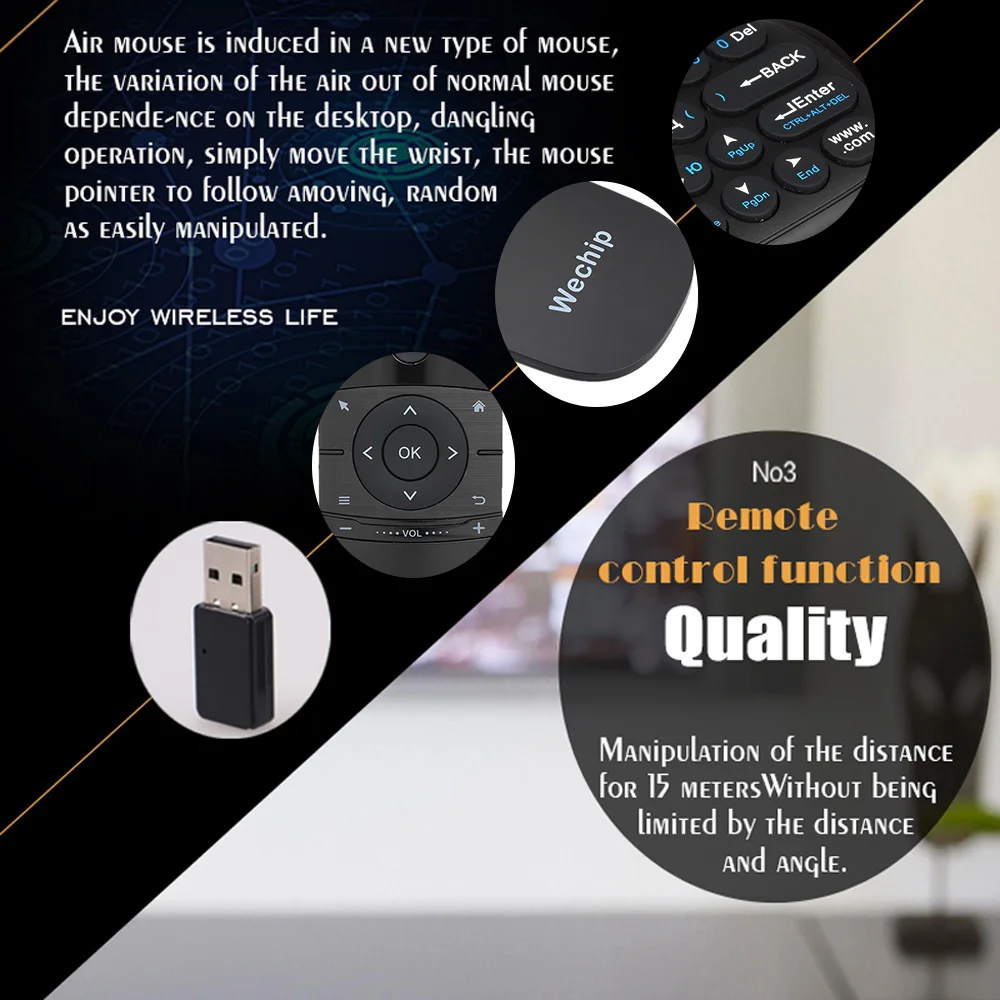 Русский/Английский Wechip W1 аэромышка-клавиатура для смарт-ТВ или ТВ-боксов