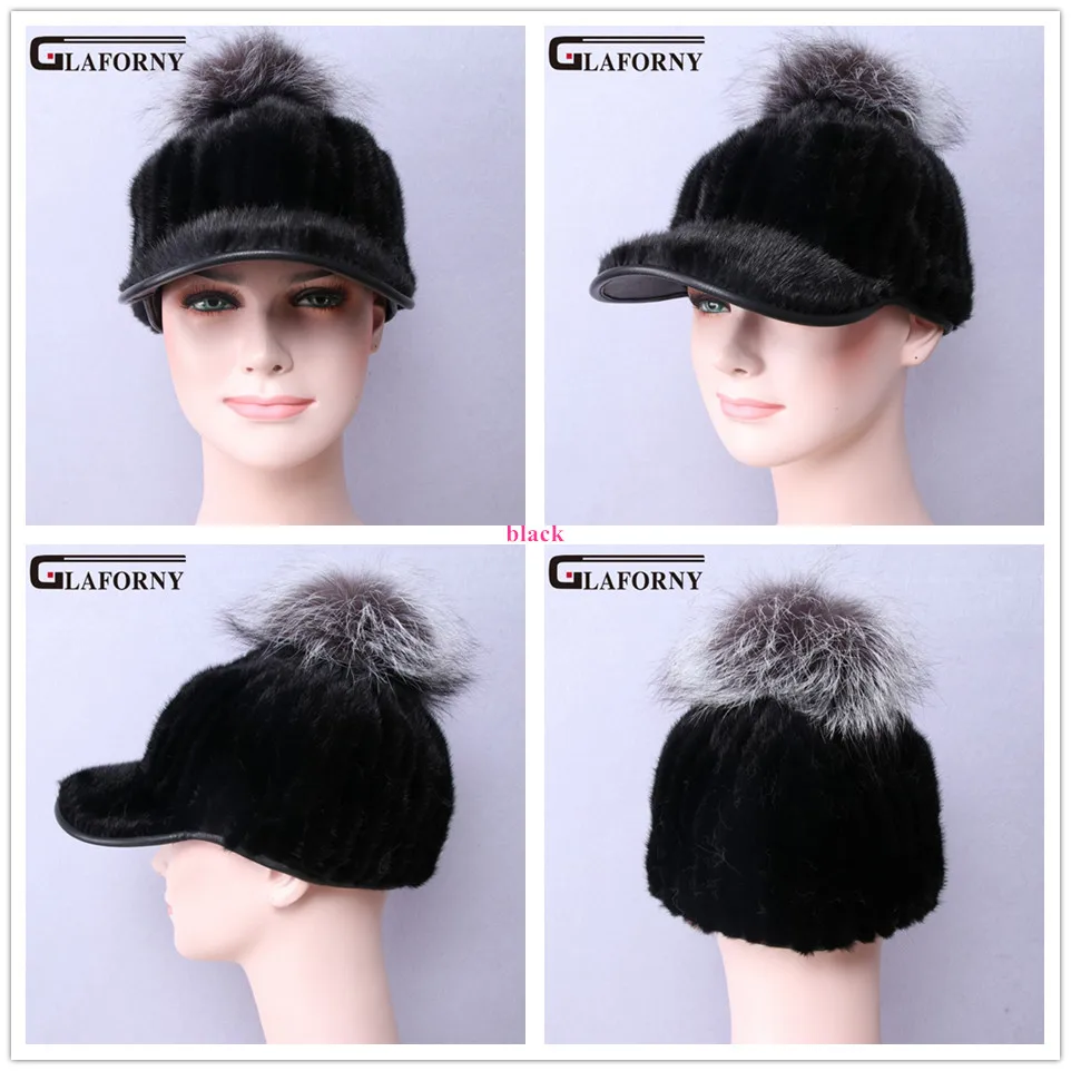Glaforny, новейший стиль, шапки из меха норки, козырьки, натуральный мех норки, шапки для женщин, полосатые зимние шапки из норки, шапки из меха лисы, топы с помпонами