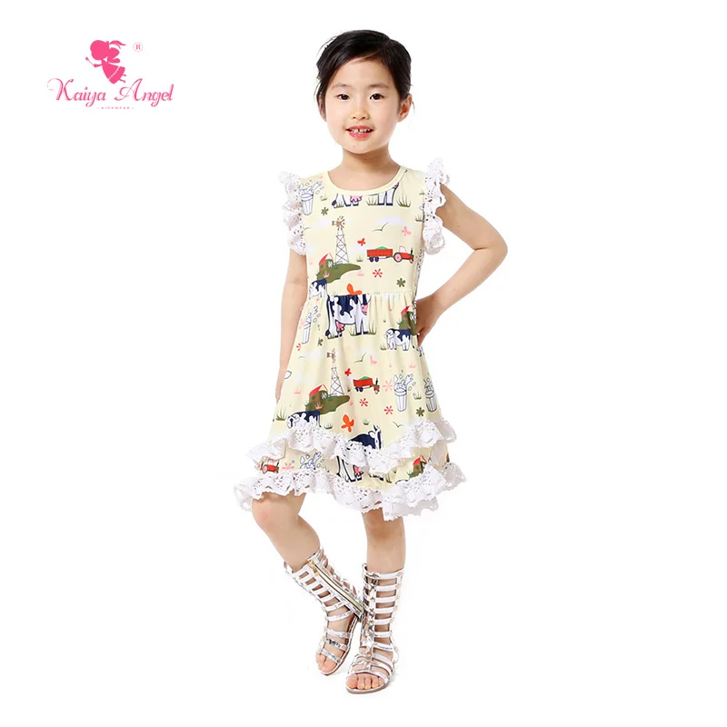 Kaiya Angel Girls Clothes Summer Dress Farm Baby Girl Lace Ruffle Princess Dresses 1-9 T | Детская одежда и обувь