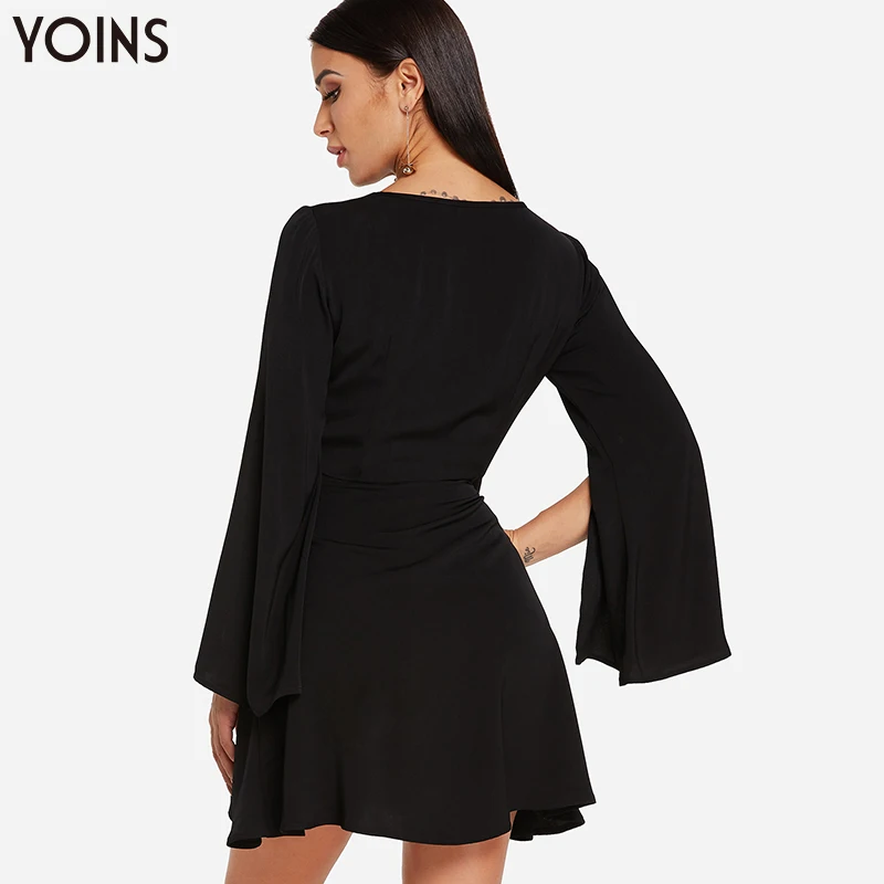 YOINS 2020 женское платье осень лето Vestidos на шнуровке сексуальное v образный вырез