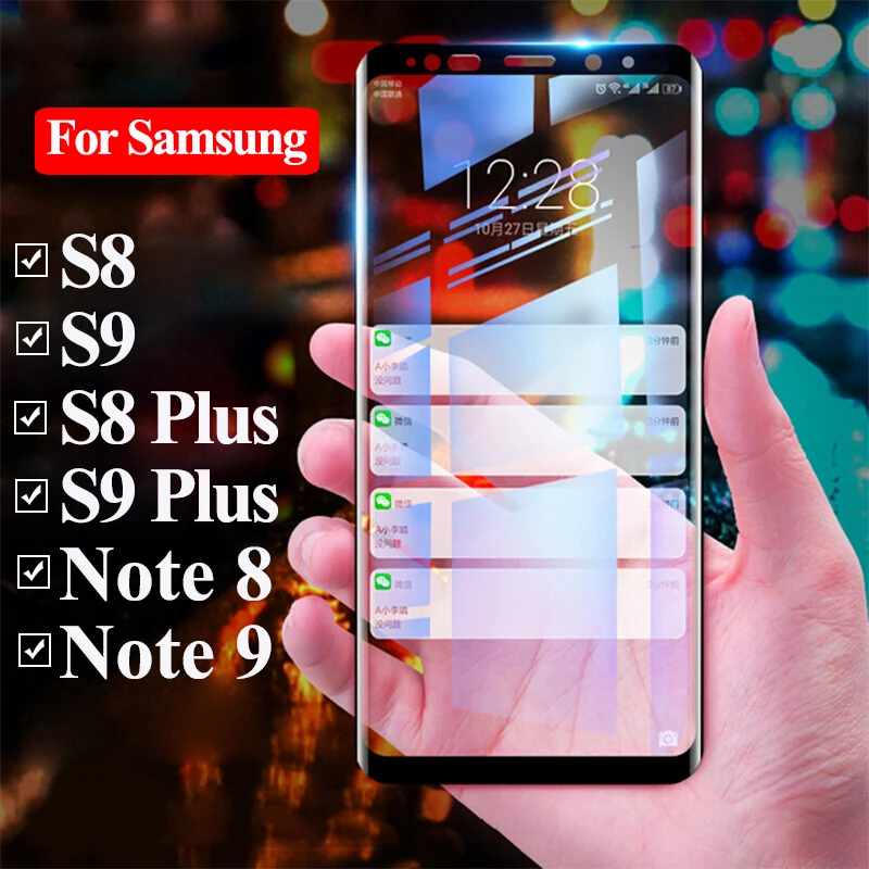 Полное клейкое Защитное стекло для samsung galaxy s8 on s9 plus защита экрана клей verre tremp de note