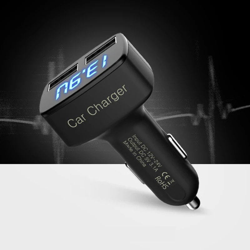 Цифровой светодиодный дисплей USB Автомобильное зарядное устройство DC 5 В 3.1A