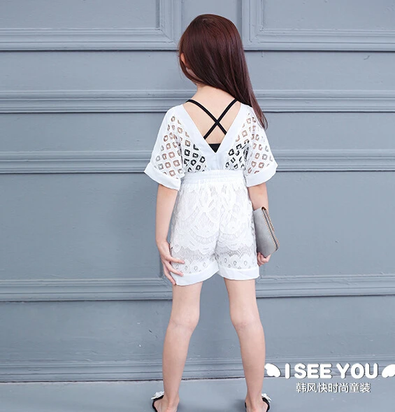 2016 Новая летняя детская одежда белый марлевый костюм для девочек Открытое платье