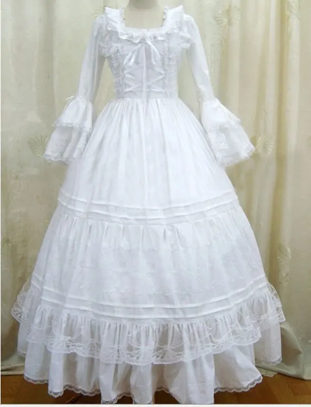 

Classic White Square Collar Gothic Victorian Party Dress Costume 18th Century European Court Cotton Bow Period Dress Ball Gowns
