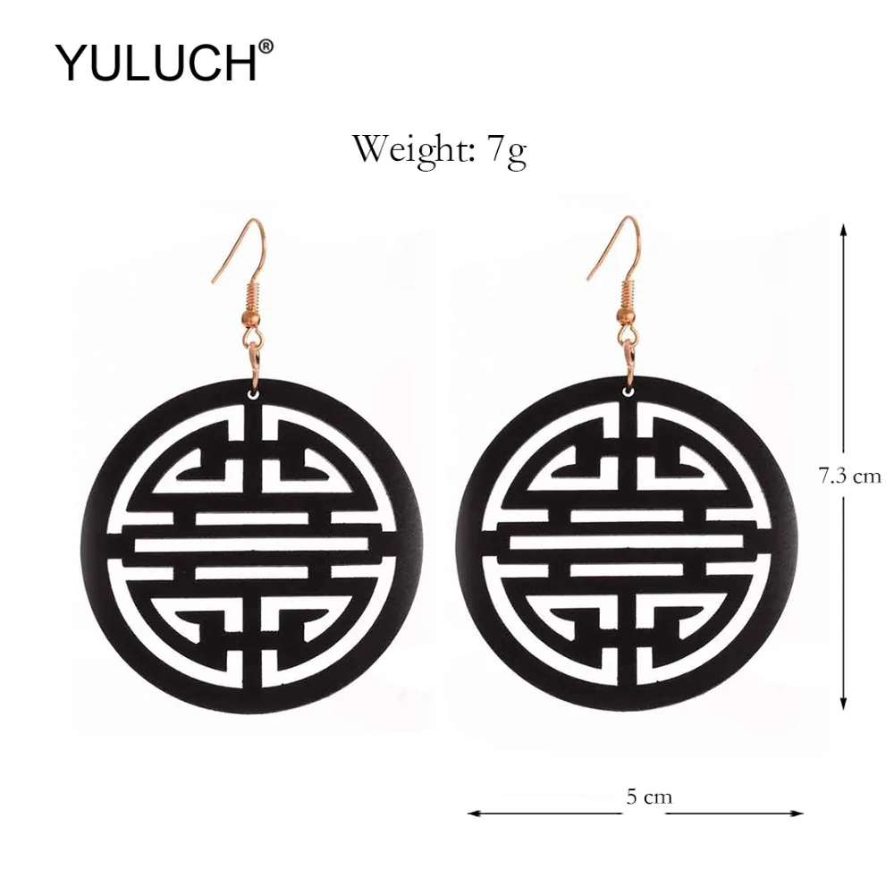 YULUCH 2019 5 цветов круглые деревянные полые этнические Винтажные висячие серьги
