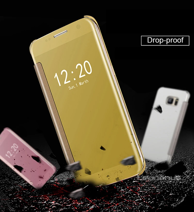 Чехол Leanonus для samsung Galaxy C5 C7 C9 Pro зеркальный флип-чехол умный прозрачный кожаный