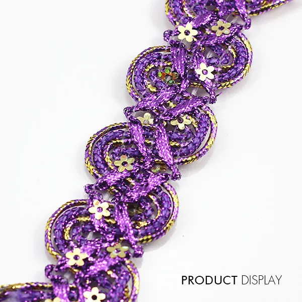 Блестящая расшитая бусинами ткань с блестками плетеная аппликация украшенная