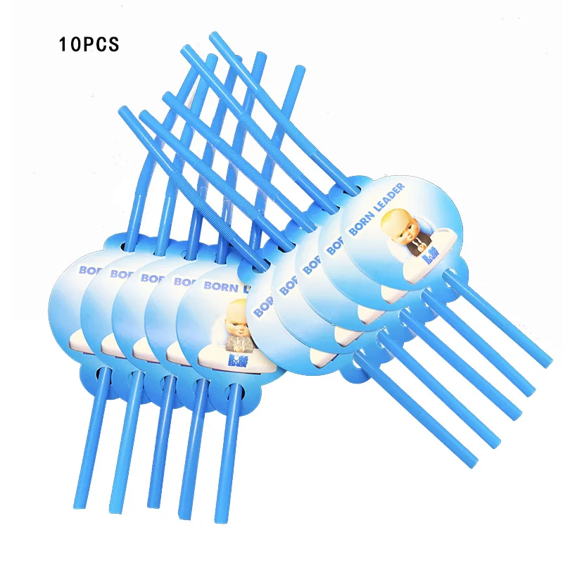 straw 10pcs Baby Boss тематическая вечеринка на день рождения украшения Детские шары счастливые бумажные тарелки для дня рождения салфетки для стаканчиков баннеры - Цвет: straw 10pcs