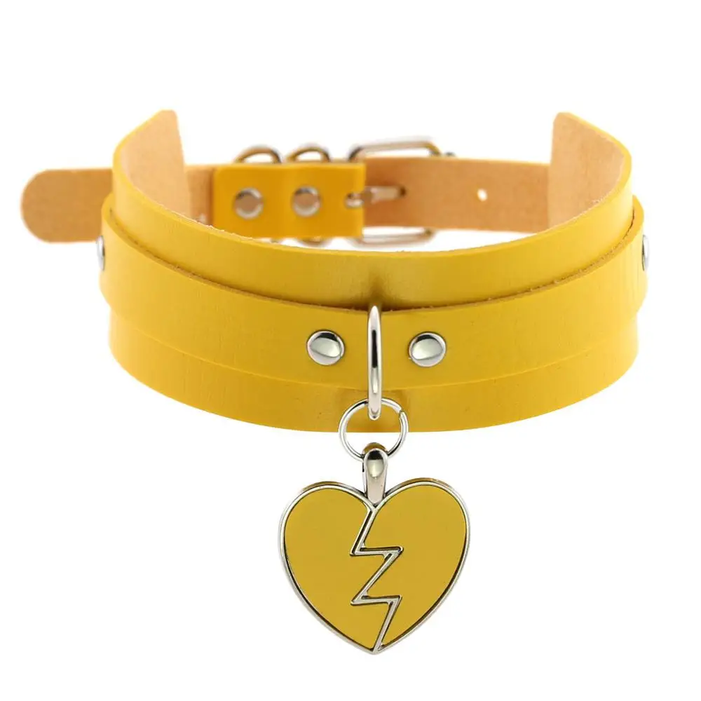 yellow DIEZI Harajuku ожерелье-чокер из искусственной кожи для женщин, эффектное в стиле готика, панк, Винтаж, рок ожерелье в виде сердца, сексуальное аниме ювелирное изделие - Окраска металла: yellow
