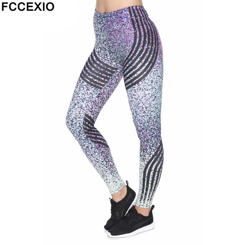 

Женские леггинсы для спортзала FCCEXIO, леггинсы с высокой талией для фитнеса, леггинсы с блестящими полосками, женские брюки, леггинсы для тре...