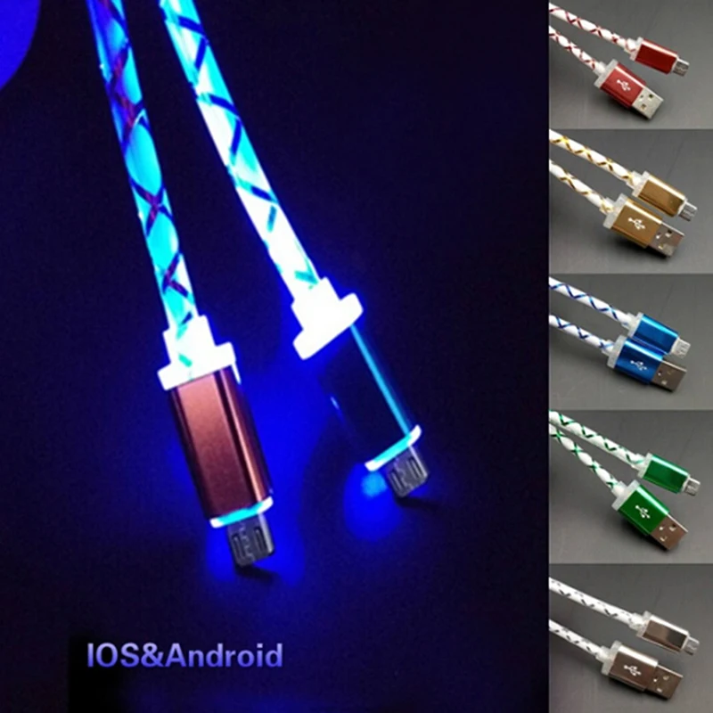 1 м микро usb кабель для телефона Видимый светодиодный светильник зарядки Micro USB