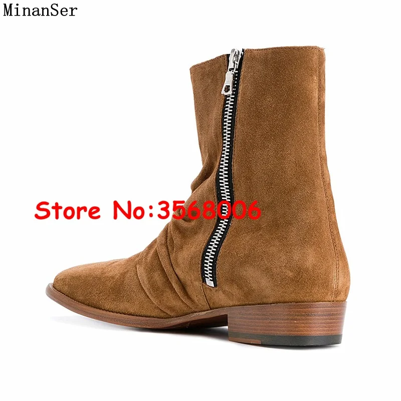 Мужские классические ботинки коричневые ботильоны с круглым носком Осень-зима