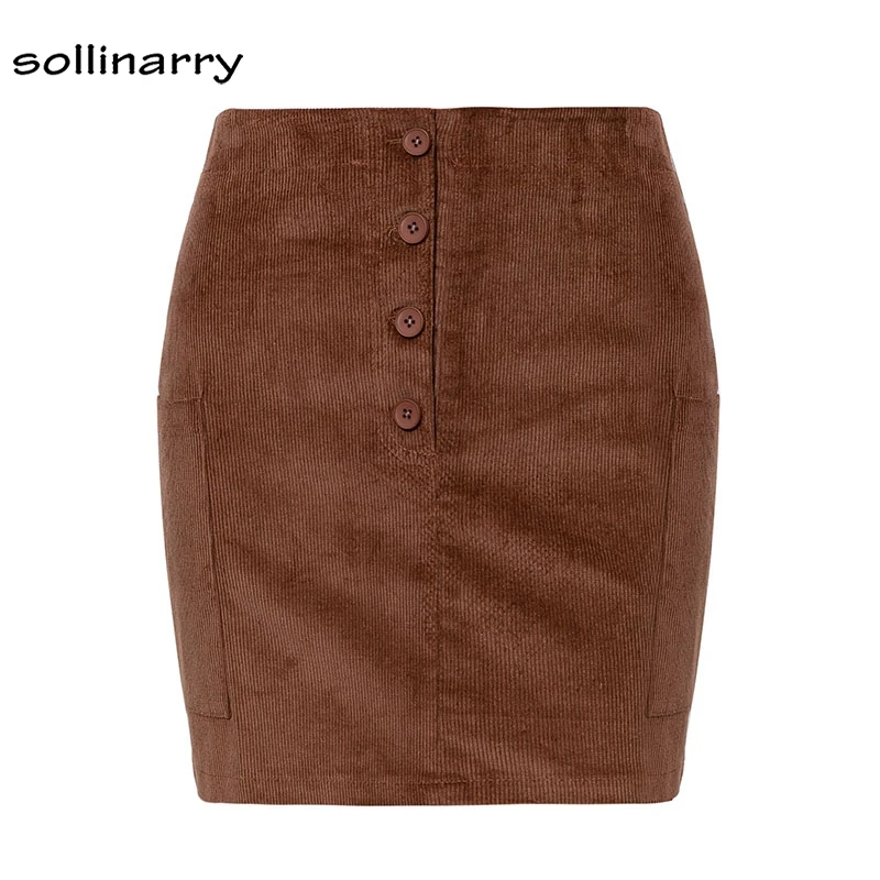 Sollinarry 2018 осень зима облегающая короткая юбка хаки вельвет юбки карандаши женские