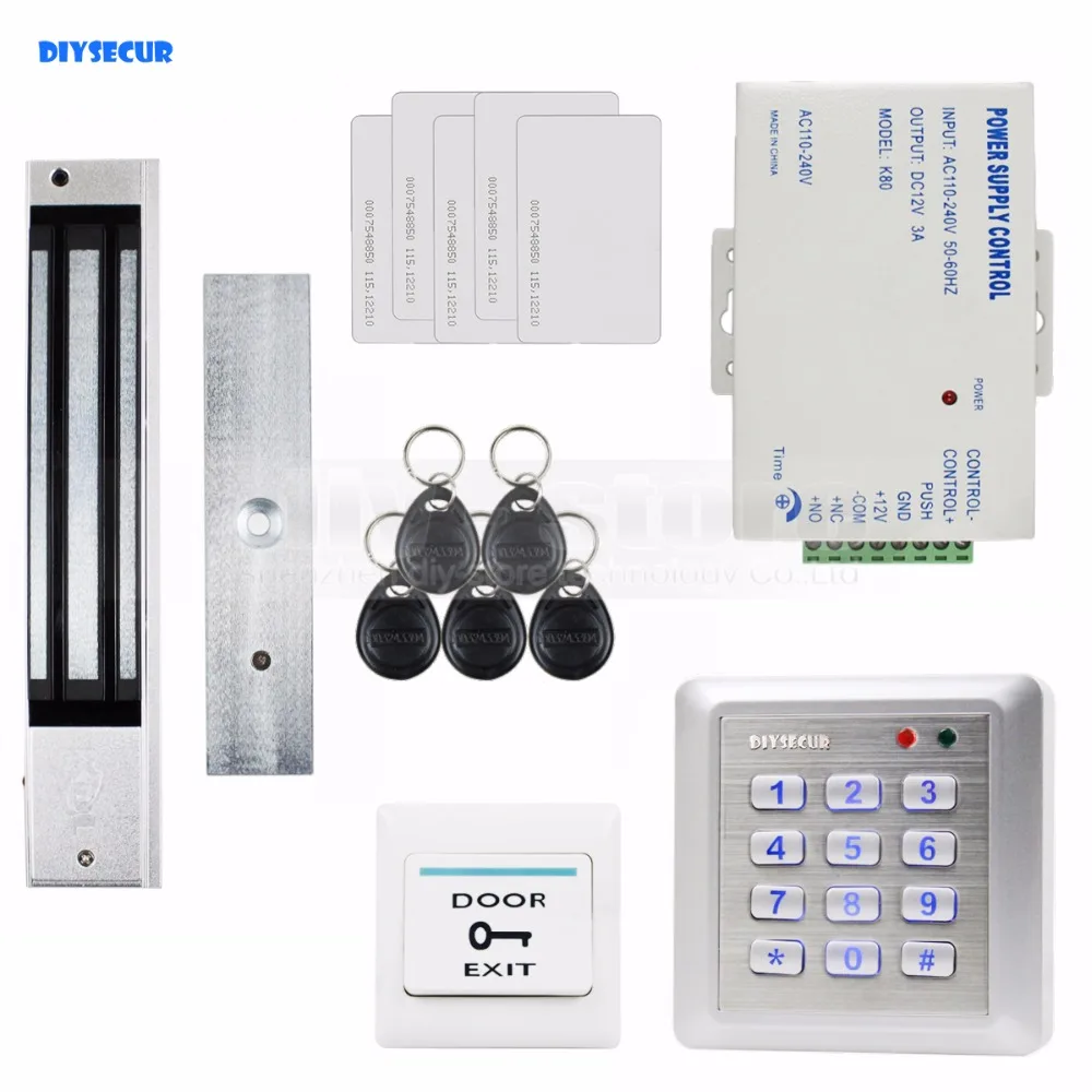 

DIYSECUR Waterproof 280KG Magnetic Lock 125KHz RFID Reader Password Keypad Door Access Control Security System Door Lock Kit W4