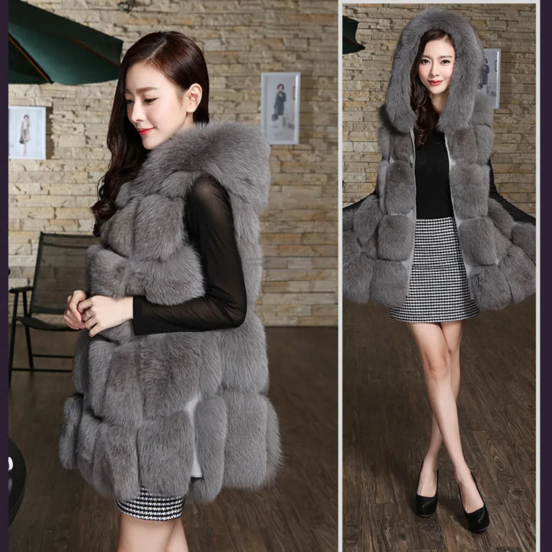 Faux Fur Coat Women Casual Hoodies Warm Slim Pocket Long Sleeve Faux Fox Fur Winter Coat Women casaco feminino Plus Size