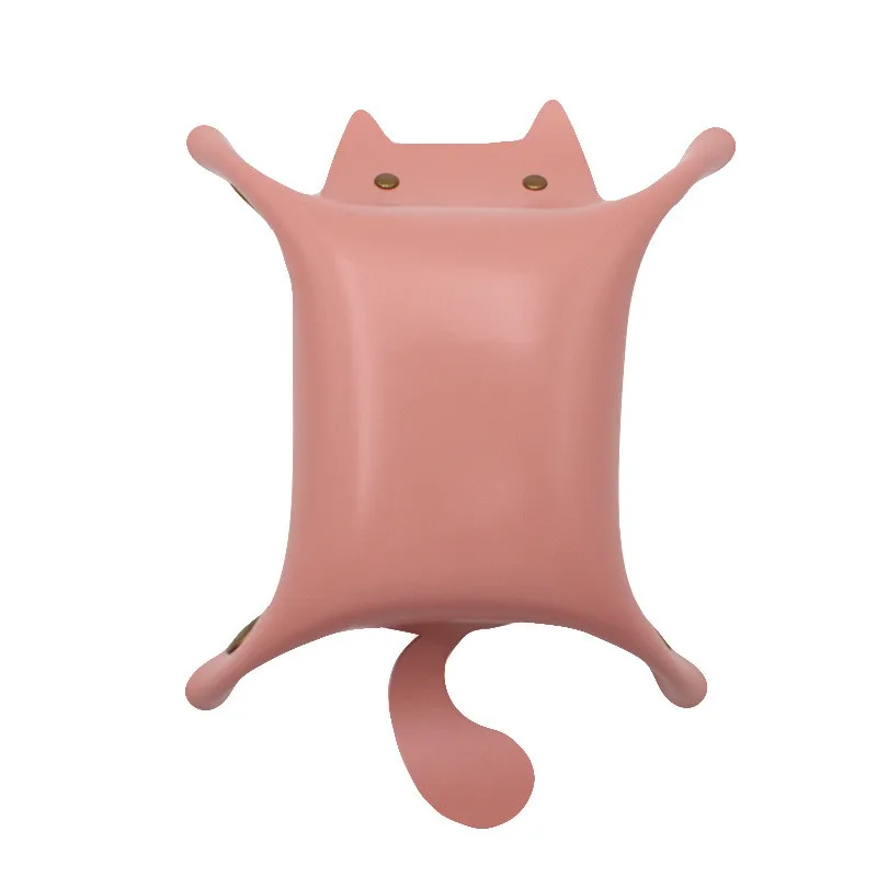 CHEEY PINK Кошачий кожаный лоток для хранения из искусственной кожи, монета, макияж с ключом, лоток, складной лоток с бархатной кошкой, кости, Скалка, лоток, кошелек, коробка для хранения - Цвет: CHEEY PINK