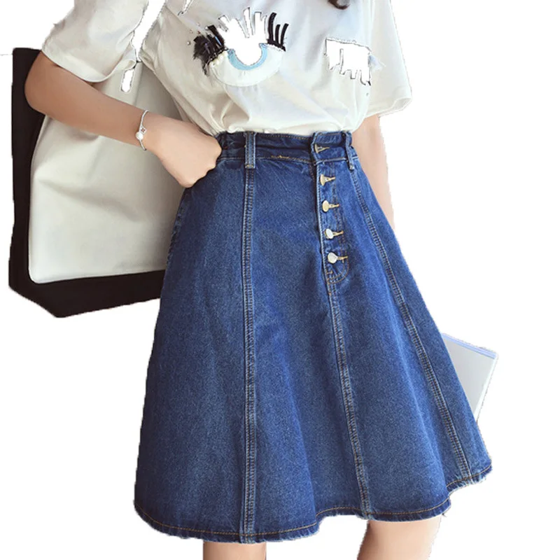 2019 Весна и лето новая джинсовая короткая юбка с высокой талией Boyfriend однобортный