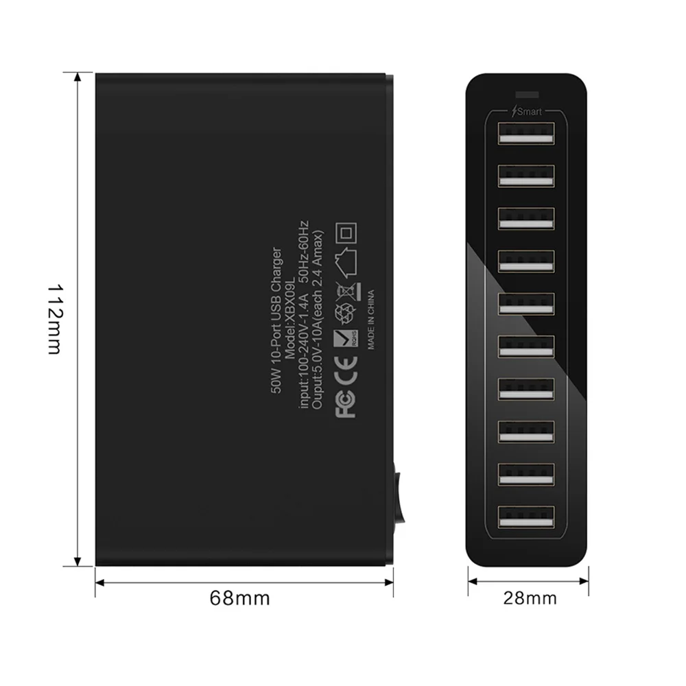 Быстрая зарядка 10 Порты несколько USB Зарядное устройство для рабочего стола, Зарядное устройство 5V 10A 50 Вт смарт быстрой зарядки мобильного Зарядное устройство для iPhone samsung xiaomi