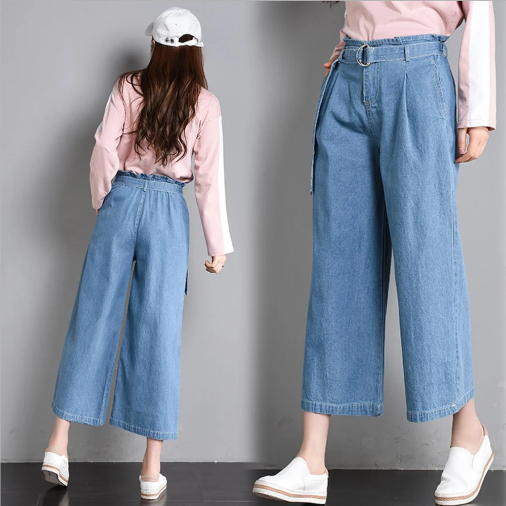 Женские джинсовые широкие брюки с высокой талией Капри женские джинсы поясом