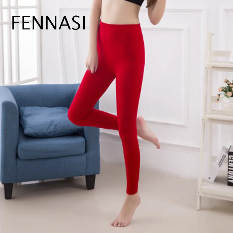 FENNASI Women's Leggings Winter Warm Candy Color Lady Leggings Plus Size High Elastic Pants Push Up Leggings Fitness Trousers