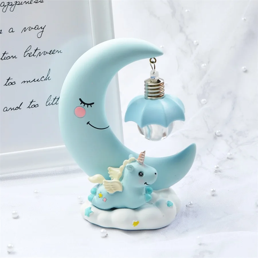 Светодиодный Ночной светильник смолы Луна единорога из мультфильма детские ясли