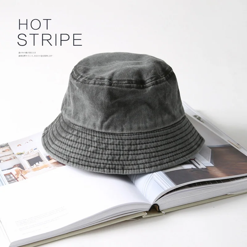 DRESSUUP Washed Denim Bucket Hat Women Outdoor Fashion Sun Cap Fishing Hiking Hats For Men Cotton Ladies Foldable Chapeu - Цвет: C4