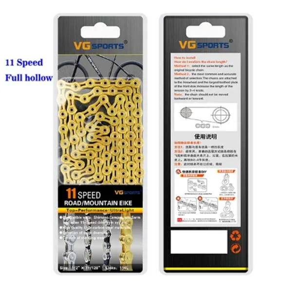 Bike Chain 8/9/10/11 Speed 116L Half Hollow Bike Chain Road Mountain MTB Bicycle Chains Silver Gold For Sram Shimano Campanolo - Цвет: 11S Full hollow Gold