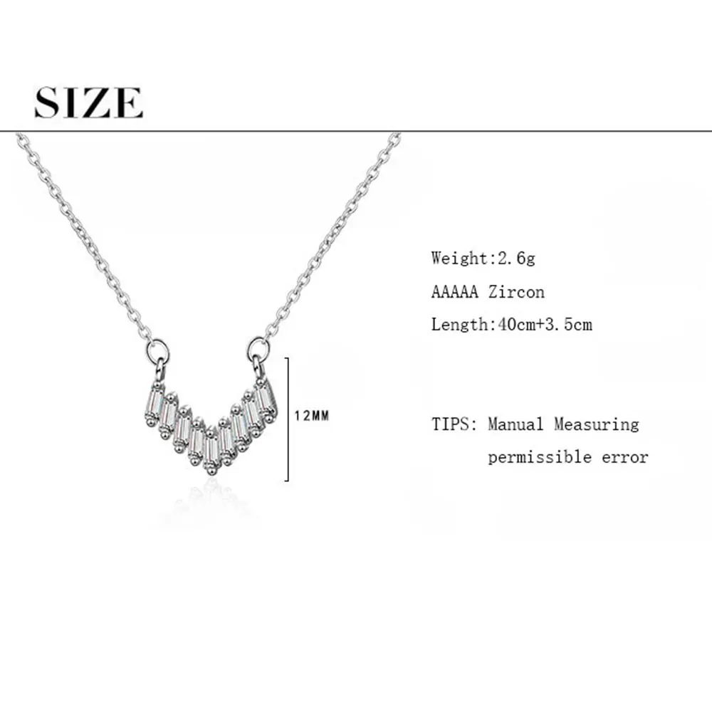 925 Серебряное ожерелье для женщин с геометрическим рисунком Циркон v-образный