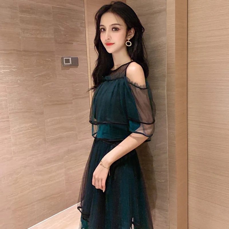 Женский Асимметричный комплект из двух предметов черная блуза с рюшами на