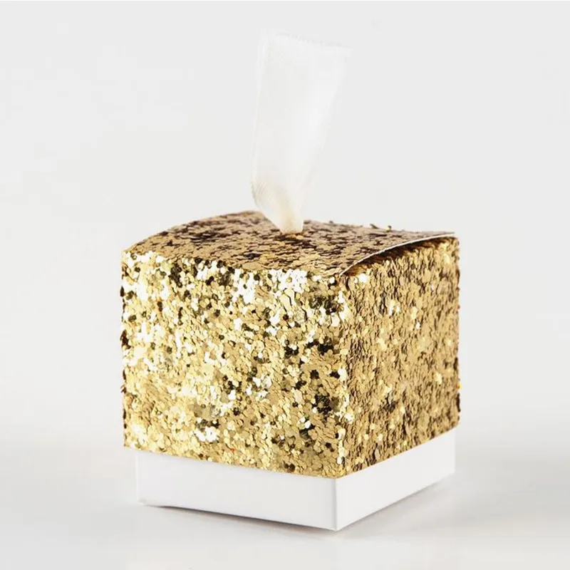 

New Wedding Party Favors And Gifts Candy Box "All That Glitters" Gold Glitter Favor Box For Guest