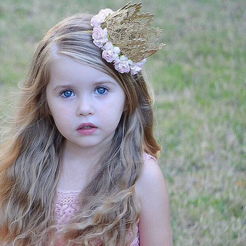 2018 Новая золотая корона с кружевом и розами на ободке для волос для девочек - миниатюрные фотоаксессуары.