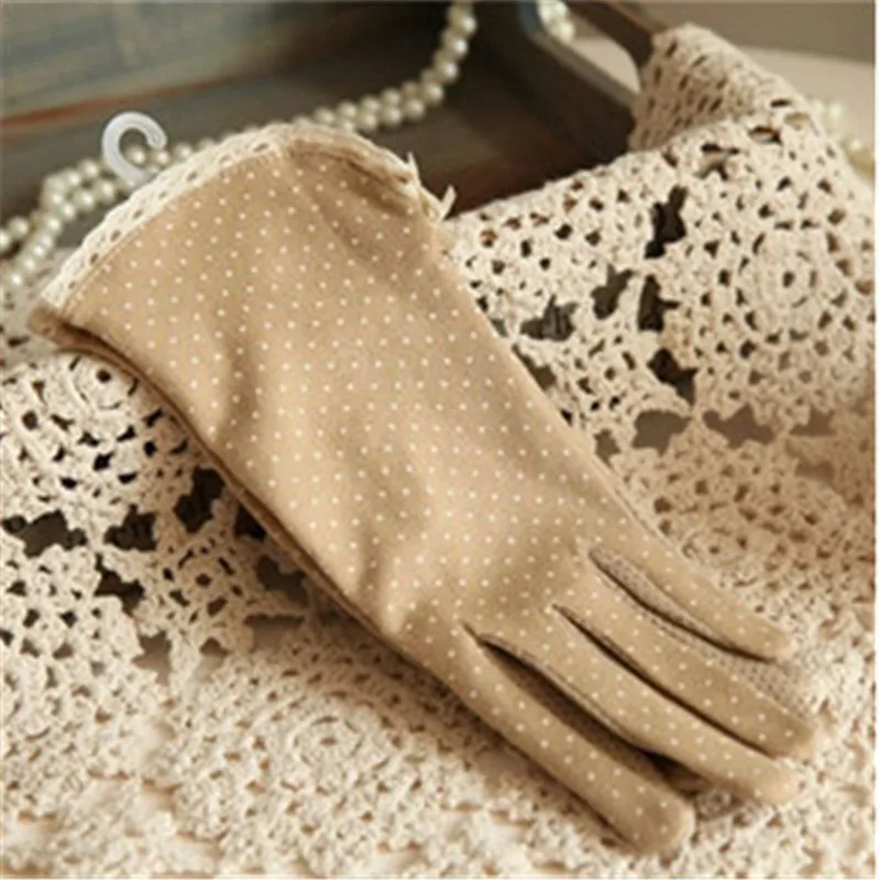 

KLV 1 Pair Elegant Women's Driving Slip-resistant Sunscreen Cotton Gloves Fashion Dot Lace Female Sun Protection Non-slip Glove