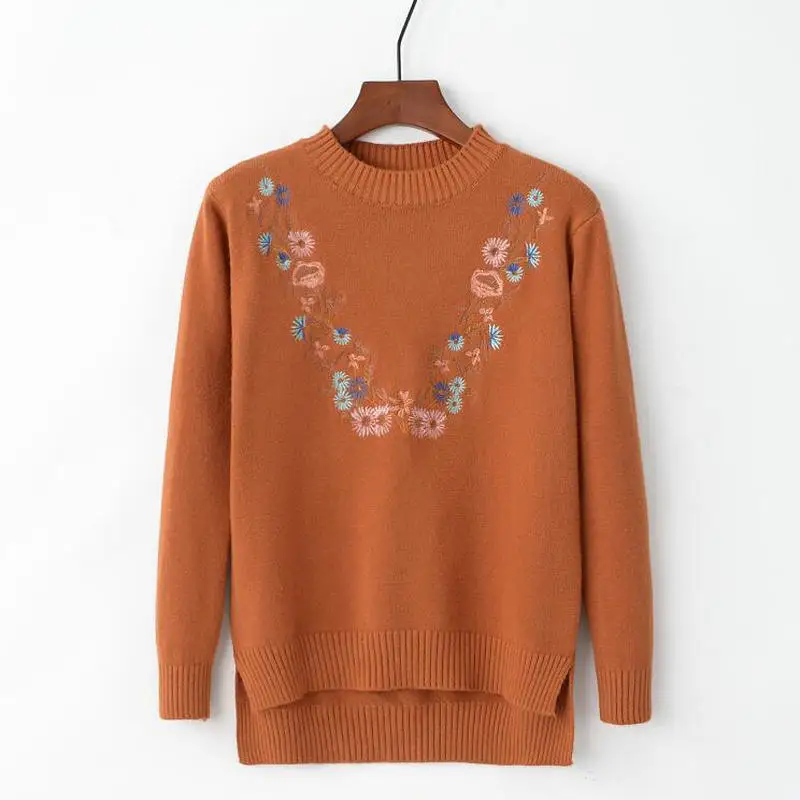 toppies 2020 Pull Femme Women Floral Embroidery Sweater O-neck Long Sleeves Knit Jumper Jerseys 9 Colors Soft Pullover | Женская одежда