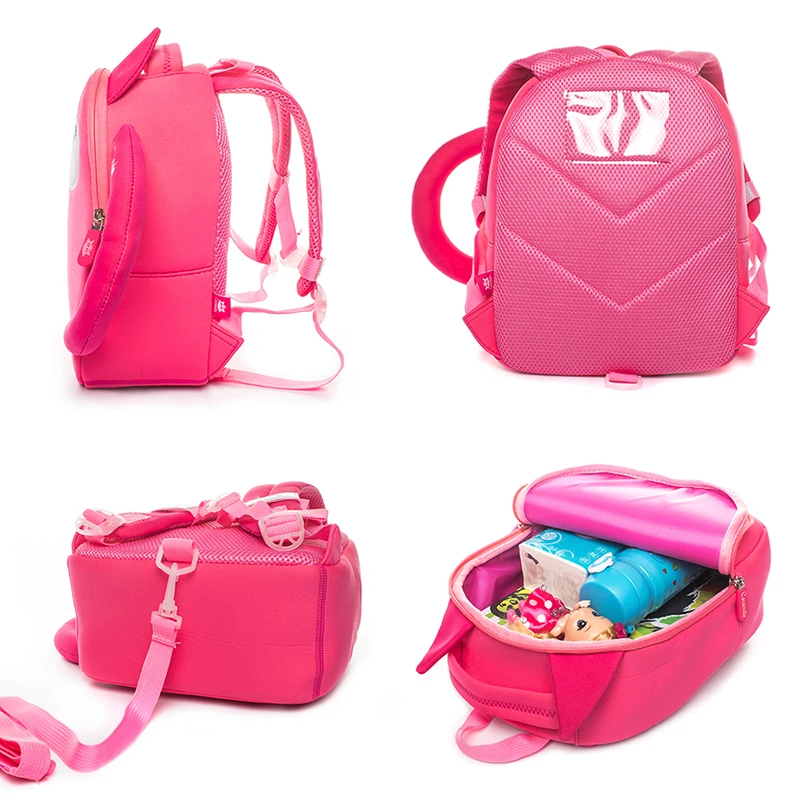 Cocomilo Kids School Backpack Girls Lovely Pink Cat Printing Anti-lost Baby Bag with Belt Cute Kindergarten Animal School Bag