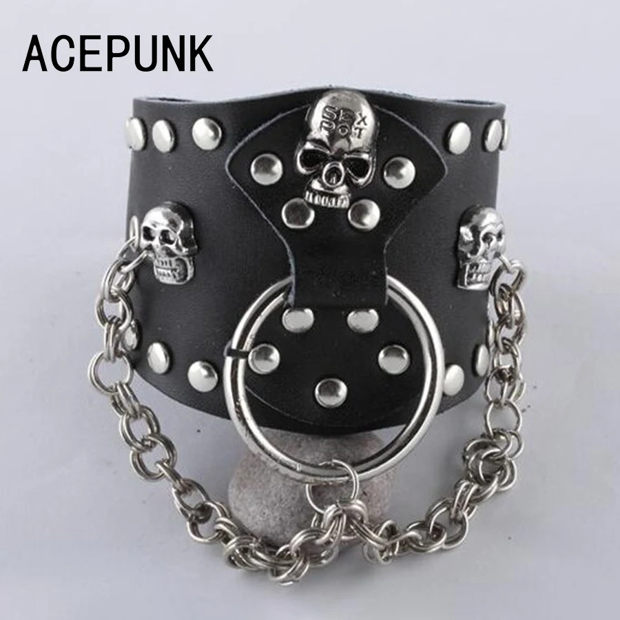 Мужской кожаный браслет в стиле хип-хоп с заклепками и круглыми металлическими