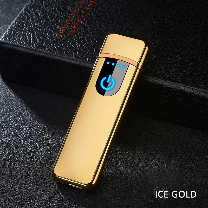 ice gold Цинковый сплав прикуриватель датчик на ощупь экран Беспламенное ветрозащитное USB зарядка мужские подарки аксессуары для курения - Цвет: ice gold