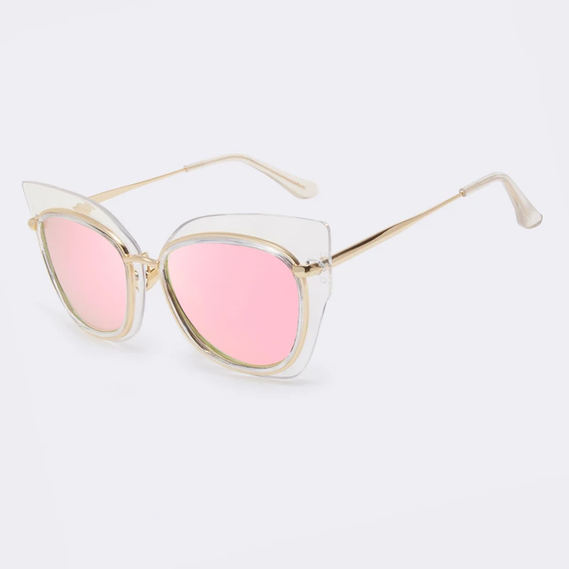C03Pink Winla высокое качество Для женщин солнцезащитные очки «кошачий глаз» модные Стиль отражающие зеркальные солнцезащитные очки металлическая оправа, очки, Oculos De Sol UV400 - Цвет линз: C03Pink