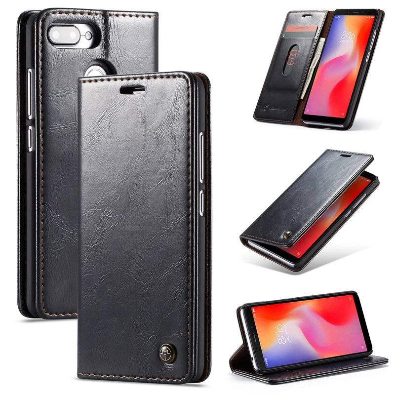 Кожаный флип чехол на магните для Xiaomi Redmi 6 6A Note Pro Ретро Чехол книжка кейс