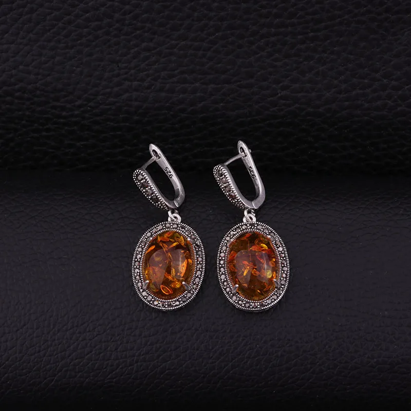 Orange Sellsets, черные Cz Стразы и смола, овальные серьги-капли, винтажные серебряные ювелирные изделия, модные женские свадебные подарки - Окраска металла: Orange
