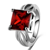 womens ring square silver color ring fashion glamour fashion red zircon ring banquet wedding gift for girlfriend