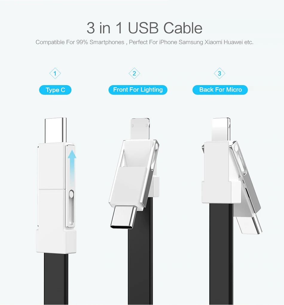FLOVEME 3 в 1 Мини брелок USB кабель Micro usb type C для iPhone iPod быстрое зарядное устройство кабель синхронизации данных и зарядки кабель