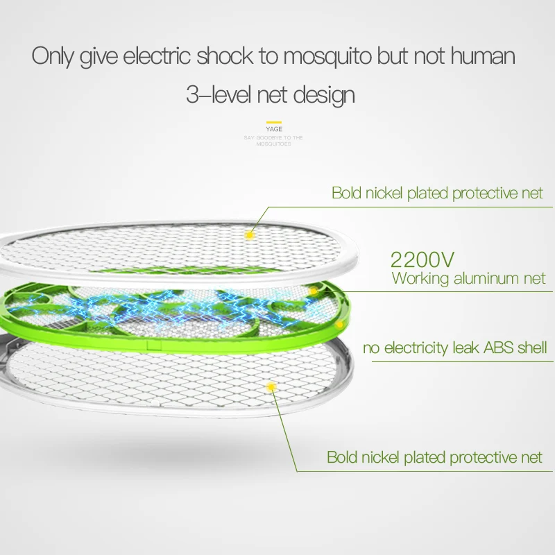 YAGE Electric Mosquito Swatter Killers Pest Control Bug Zapper Reject Racket Trap Home Tool 2200V Shock 400mAh | Дом и сад