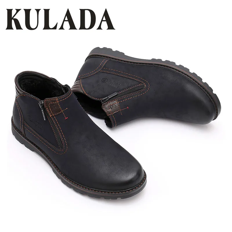 KULADA/2019 мужские ботинки из коровьей замши теплые зимние уличная рабочая обувь