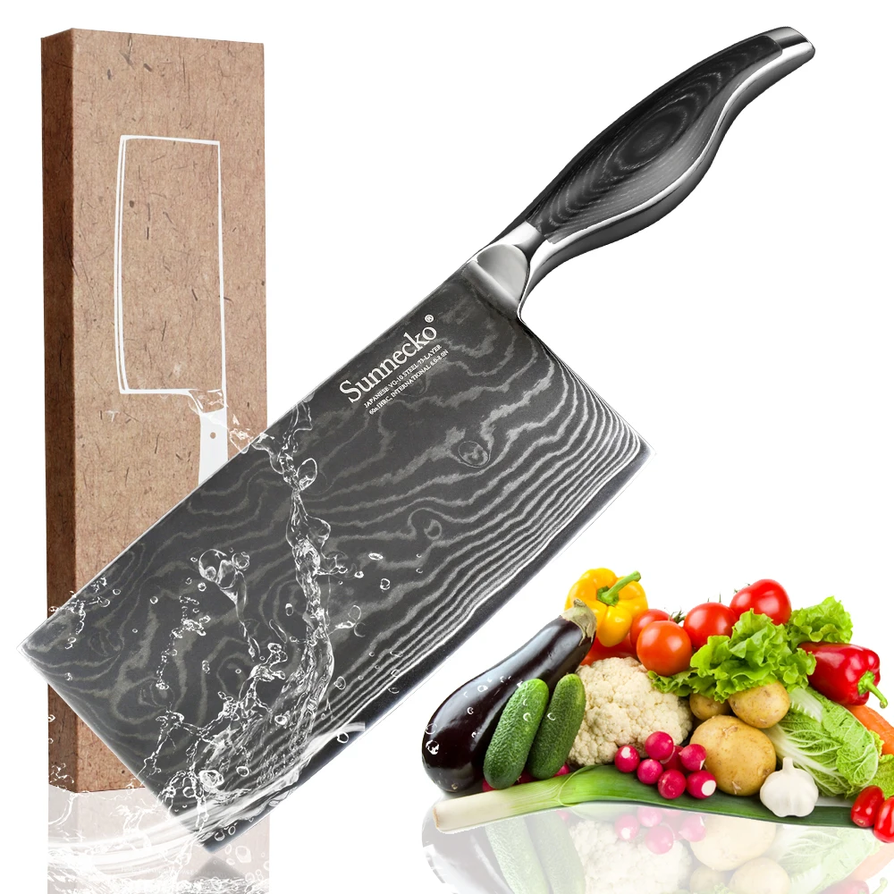 

SUNNECKO 7" Cleaver Chopping Knife Vegetable Cutter Japanese VG10 Core Damascus Steel Chef Kitchen Knives Pakka Wood Handle