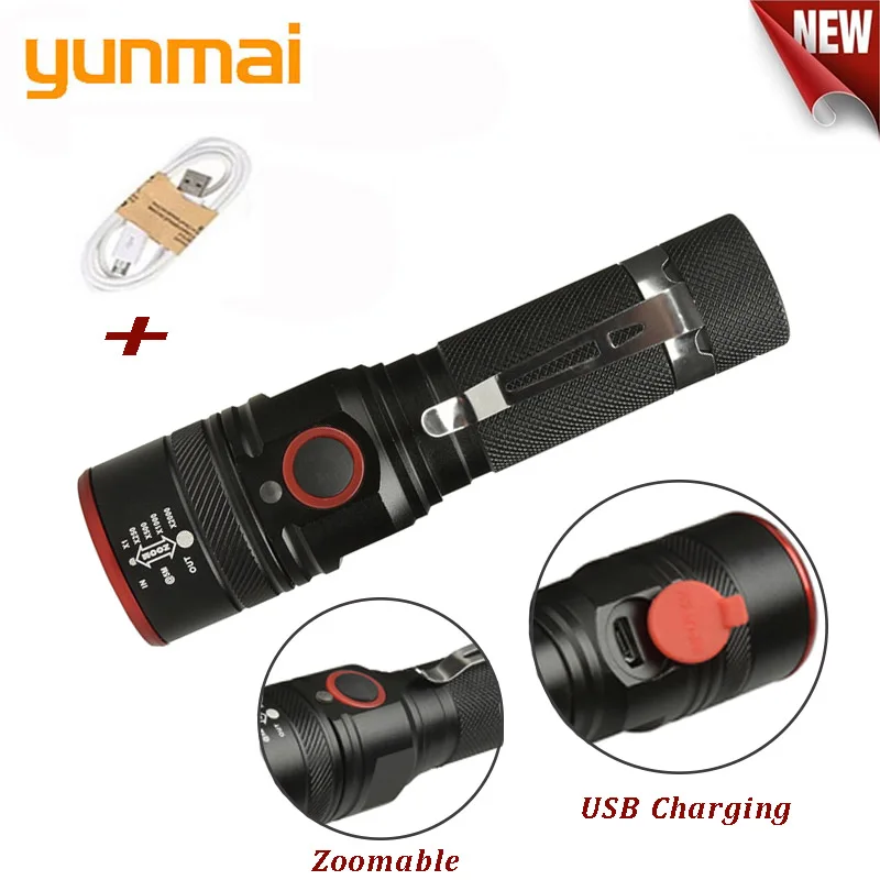 Новинка, Перезаряжаемый USB фонарик T6, светодиодная вспышка, масштабируемая, 3 режима, фонарик для 18650, с usb-кабелем, для кемпинга, рыбалки, бега
