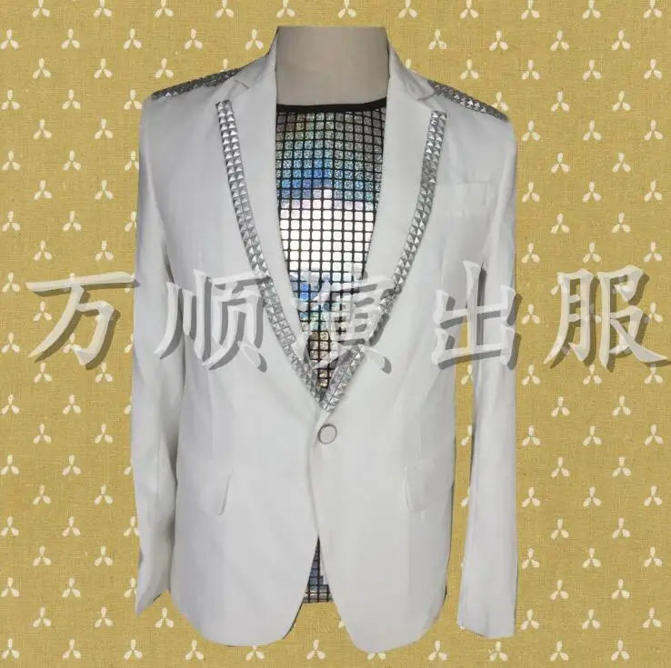 White clothes men suits designs masculino homme terno stage costumes singers jacket men sequins blazer dance star style dress