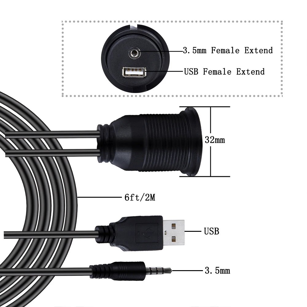 2 м USB2.0 AUX USB Удлинительный кабель 3 5 мм панель приборной панели водонепроницаемый